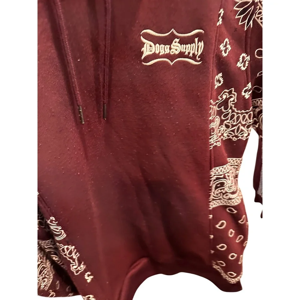 Dogg Supply by Snoop Dogg Mens Bandana Paisley Hoodie Maroon Burgundy Small